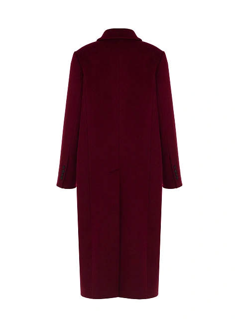 Бордовое двубортное пальто с фигурными лацканами, 2