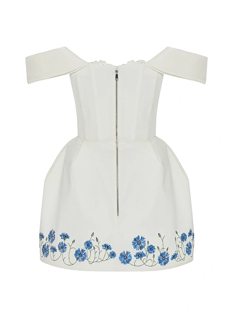 Белое платье-мини из хлопка с вышивкой и кружевом, 2