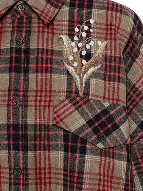 Объемная рубашка в клетку с вышивкой в виде ландышей, 3