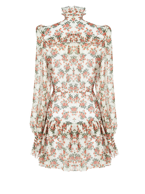 Белое шифоновое платье-мини с цветочным принтом, 2