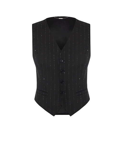 Черный костюм-тройка в полоску со стразами, 6