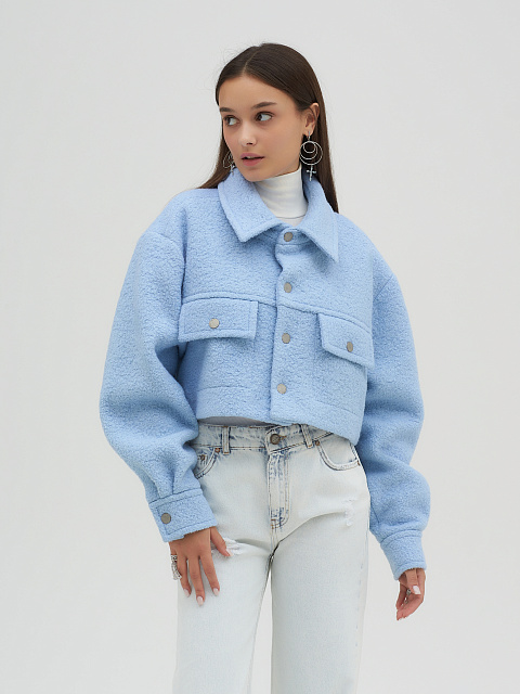 Укороченная куртка-рубашка из голубого букле, 5