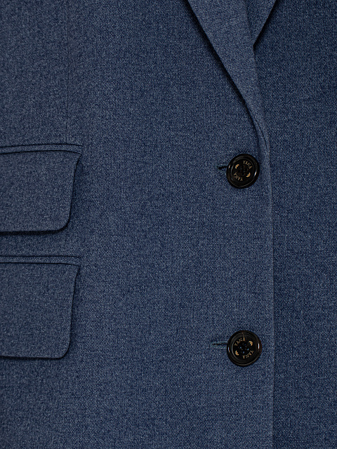 Синий шерстяной костюм-двойка с юбкой-миди, 5