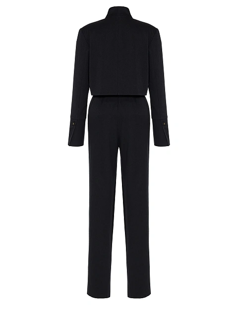 Черный костюм-двойка из шерсти с укороченным жакетом, 2