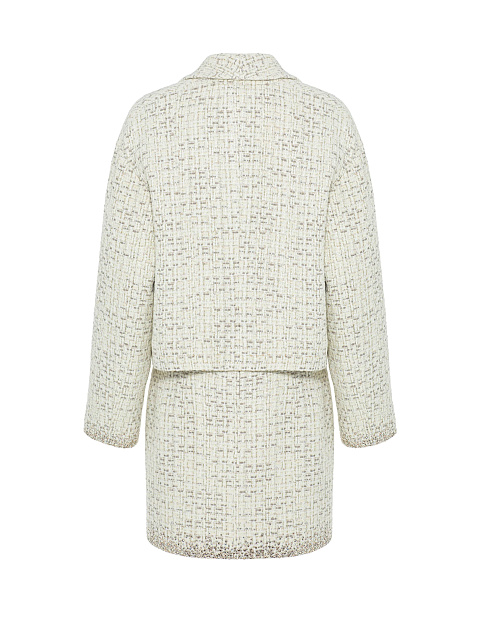 Молочно-серый твидовый костюм-двойка из жакета и юбки-мини, 2