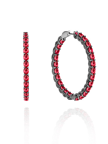 Хупсы из черненого золота с овальными рубинами и черными бриллиантами круглой огранки, 1