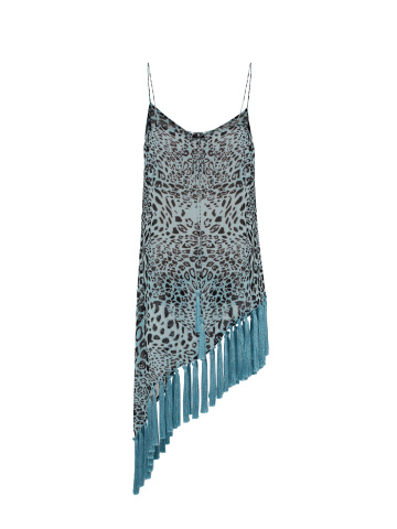 Голубое асимметричное платье-мини с леопардовым принтом, 2