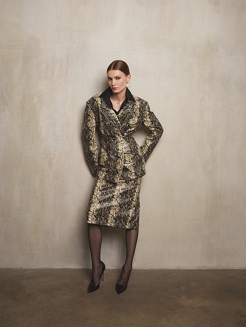 Бежевая баска из эко-кожи со змеиным принтом, 5