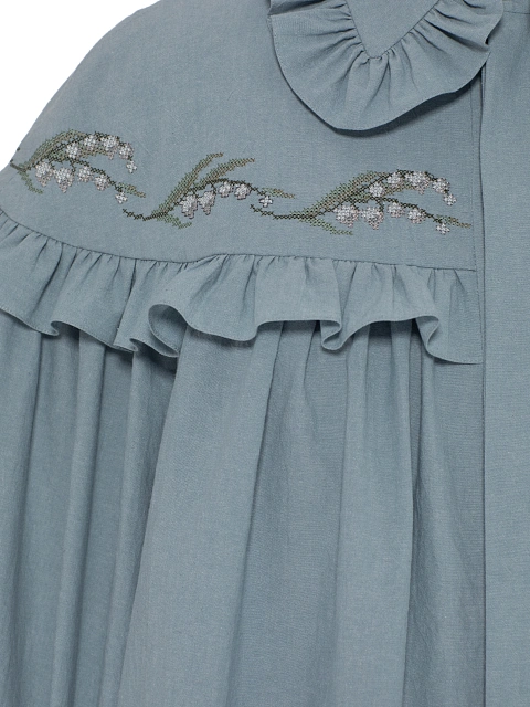 Голубая хлопковая блузка с рюшами и вышивкой, 4