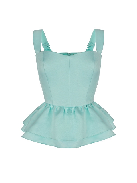 Мятный атласный топ с баской, 1