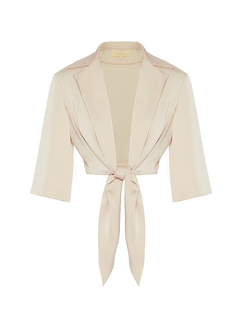 Бежевая укороченная блузка на завязках, 1