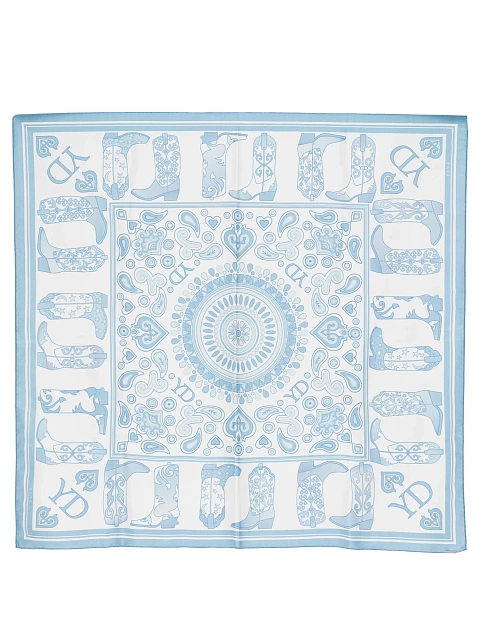 Голубой шелковый платок с принтом в стиле вестерн, 1 Голубой шелковый платок с принтом в стиле вестерн, 1