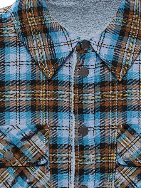 Синяя рубашка в клетку с подкладкой из искусственного меха, 3 Синяя рубашка в клетку с подкладкой из искусственного меха, 3