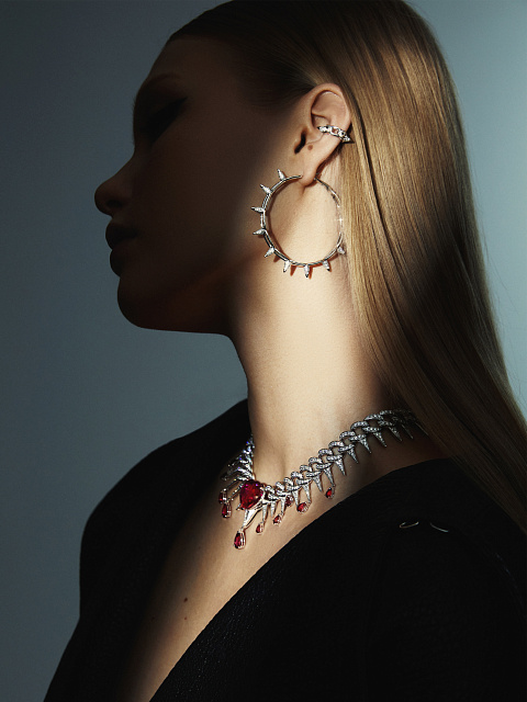 Хупсы с шипами из белого золота с бриллиантами, 3 Хупсы с шипами из белого золота с бриллиантами, 3