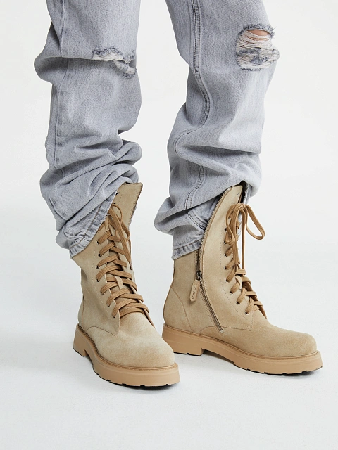 Бежевые высокие ботинки из замши, 5 Бежевые высокие ботинки из замши, 5