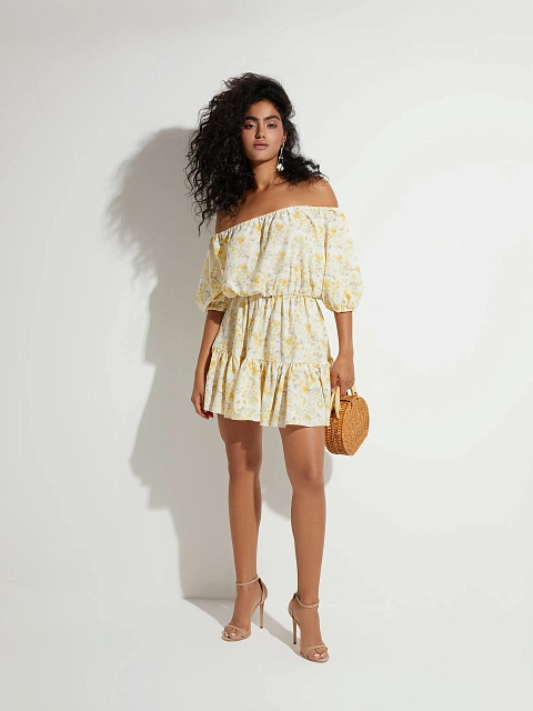 Платье-мини с желтым цветочным принтом, 5