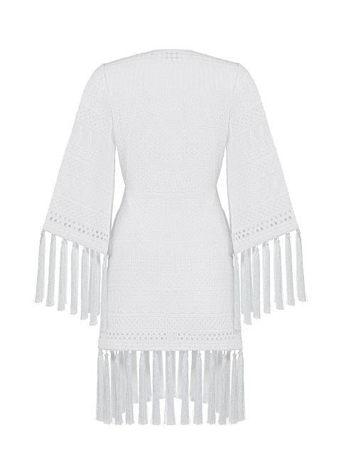 Белое кружевное платье-мини с кисточками, 2