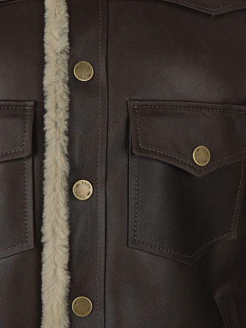 Темно-коричневая кожаная куртка с подкладом из овчины, 3 Темно-коричневая кожаная куртка с подкладом из овчины, 3