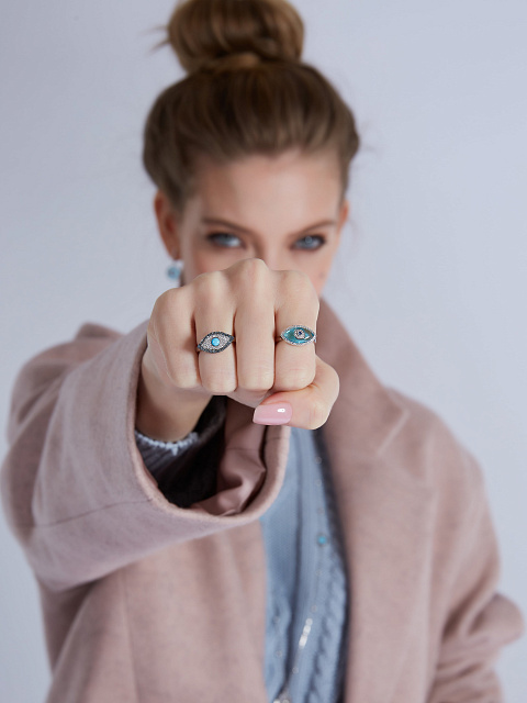 Кольцо из белого золота с кварцем, сапфиром и бриллиантами, 2