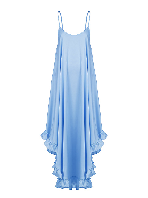 Синий сарафан из вискозы с рюшами, 1