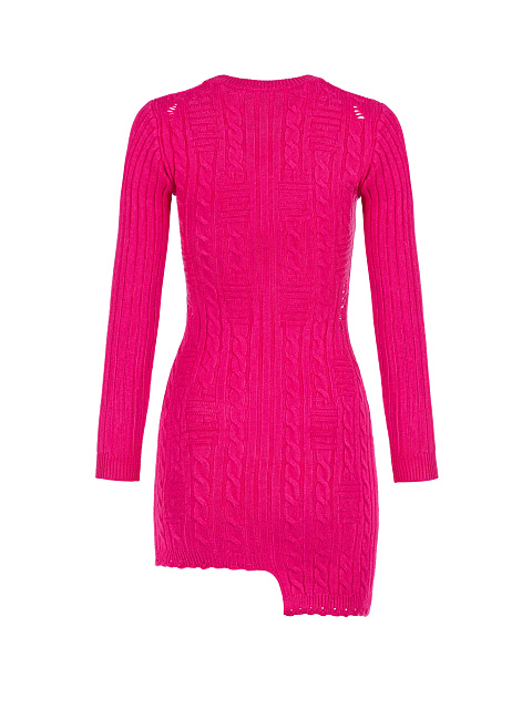 Розовое вязаное платье-мини с асимметричным подолом, 2