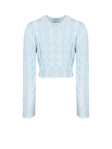 Укороченный голубой свитер с косами и разрывами, 1