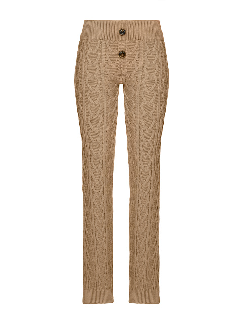 Бежевый вязаный комплект из пуловера и брюк, 3