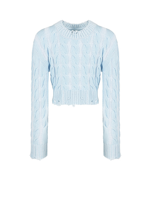 Укороченный голубой свитер с косами и разрывами, 1
