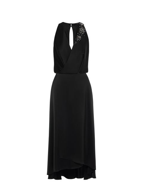 Черное платье-миди из шелка с бисером и стразами, 1