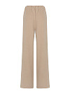 Брюки спортивные из бежевого футера прямые, пояс на резинке со сборкой, боковые карманы, вышивка