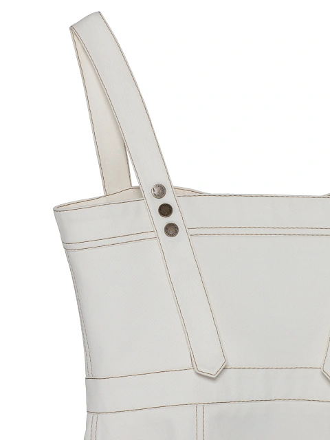 Белое платье-миди из денима с контрастными швами, 4