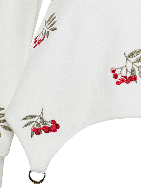 Белая толстовка с баской и вышивкой в виде рябины, 4