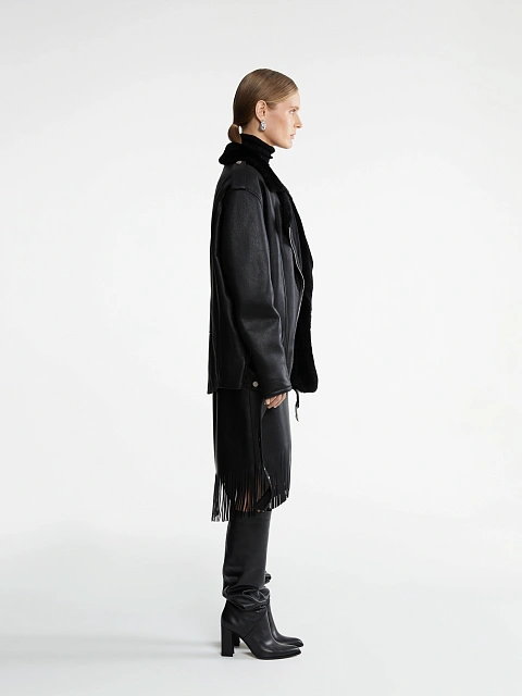 Черная объемная дубленка из овчины, 3