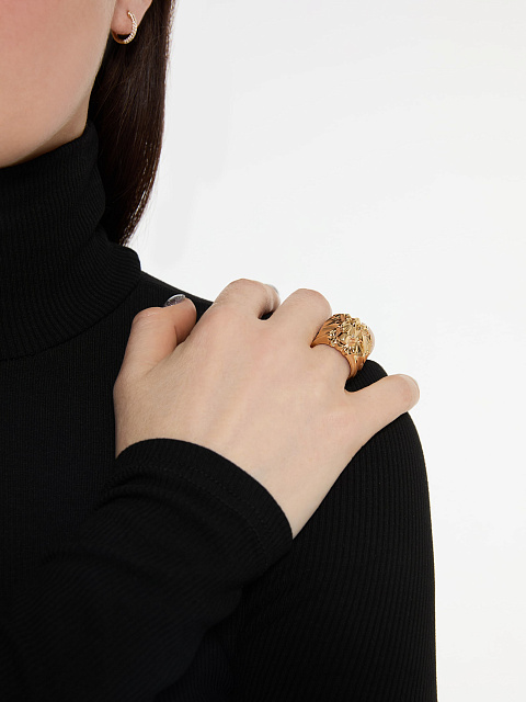 Широкое кольцо из желтого золота с коричневыми бриллиантами, 2 Широкое кольцо из желтого золота с коричневыми бриллиантами, 2