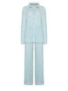 Костюм из бирюзовой ткани с пайетками, рубашка на кнопках + брюки