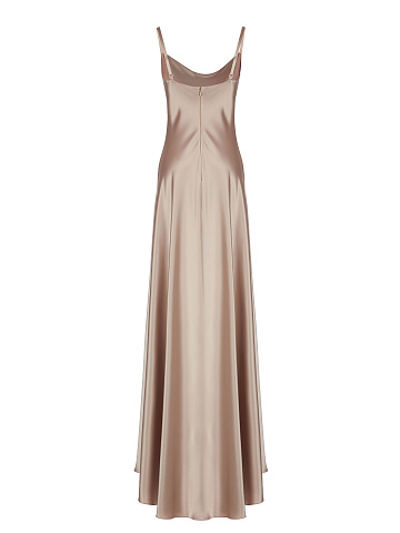 Бежевое платье-макси из шелка, 2