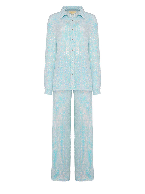 Голубой костюм из рубашки и брюк в пайетках, 1