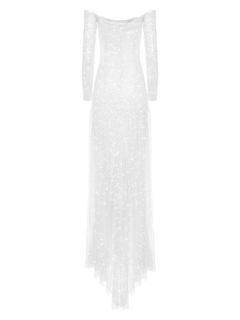 Белое платье с открытыми плечами в пайетках, 2