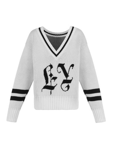 Белый свитер с V-вырезом и готическим логотипом, 1
