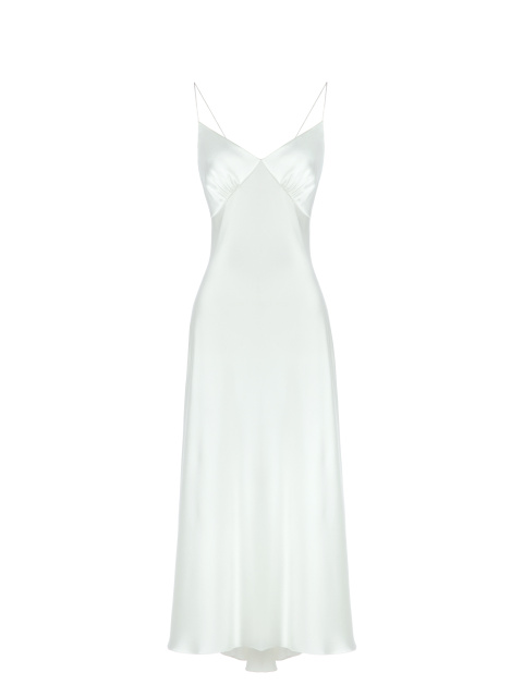 Белое платье-миди из шелка с вышивкой, 1