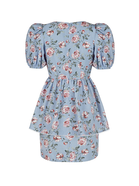 Голубой хлопковый комплект с цветочным принтом, 2