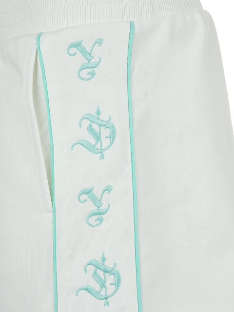 Белый трикотажный костюм с необработанными краями и мятной вышивкой, 5