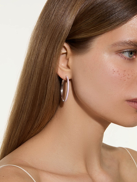 Хупсы из белого золота с эмалью Sakura Color, 3