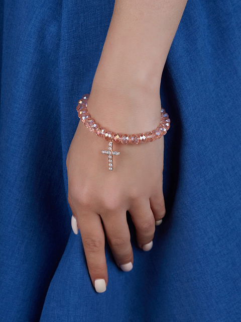 Браслет из кварца, серебра и фианитов с подвеской-крестиком, 2