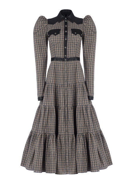 Платье-миди в зелено-коричневую клетку, 1 Платье-миди в зелено-коричневую клетку, 1