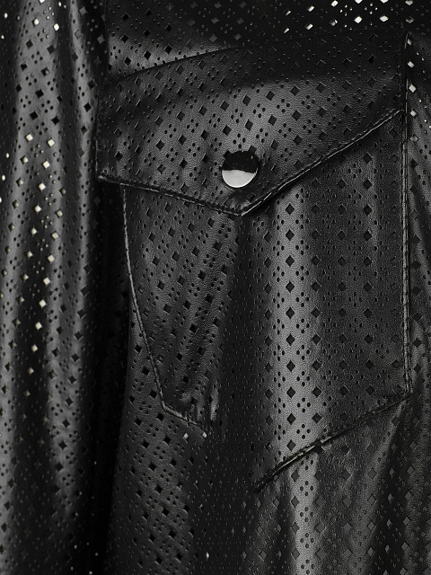 Черная рубашка из эко-кожи с перфорацией, 3