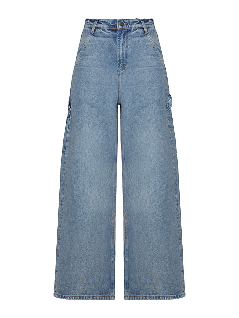 Широкие голубые джинсы из хлопка с вышивкой в виде рыб, 1