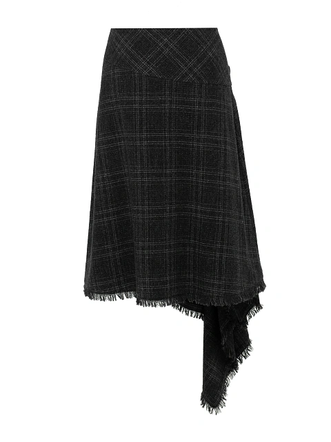 Серая асимметричная юбка-миди из шерсти в клетку, 3 Серая асимметричная юбка-миди из шерсти в клетку, 3