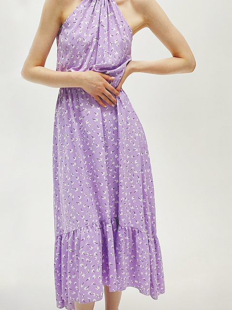 Сиреневое платье-миди из вискозы с цветочным принтом, 4