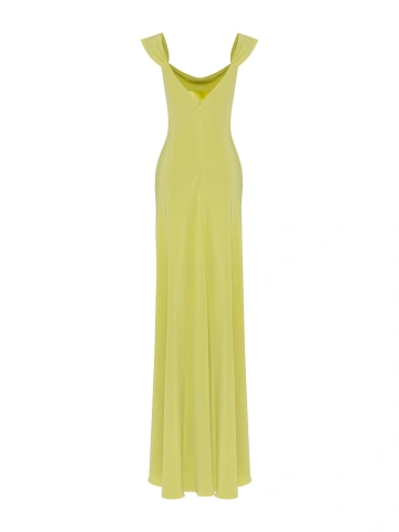 Салатовое платье-макси из шелка с высоким разрезом, 2